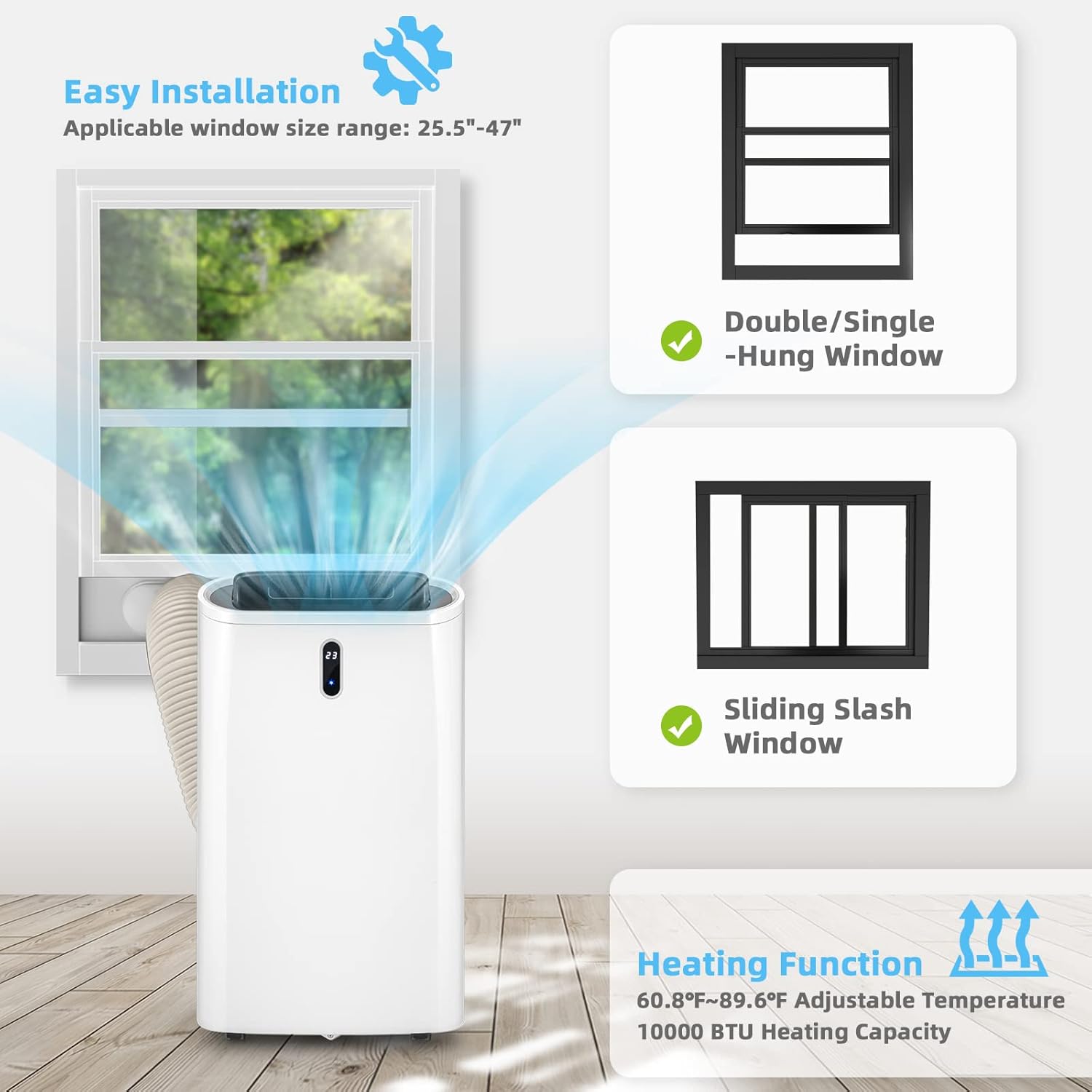 LDAILY 4-in-1 Portable Air Conditioner w/Remote Control, 12000 BTU AC Unit w/Cool, Heat, Fan, Dry & Sleep Mode, Smart Phone Control, Cools Up to 450 sq.ft, Air Cooler w/Window Kit (12000 BTU)