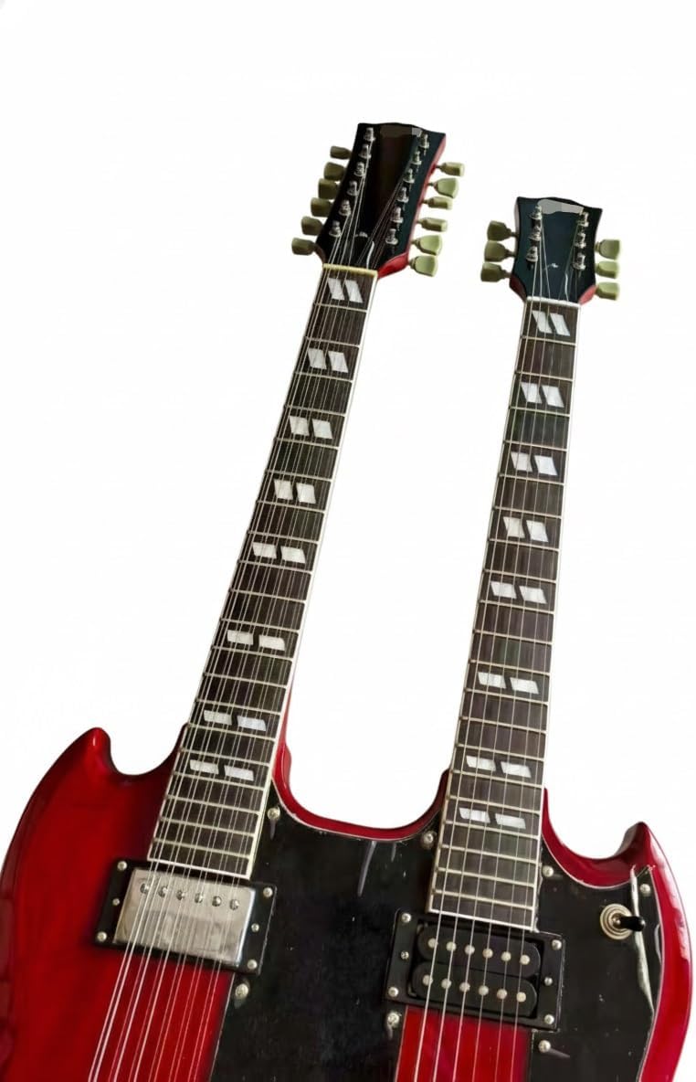 Double Neck Electric Guitar 12 String and 6 Solid Mahogany Body Rosewood Fretboard Trans Red