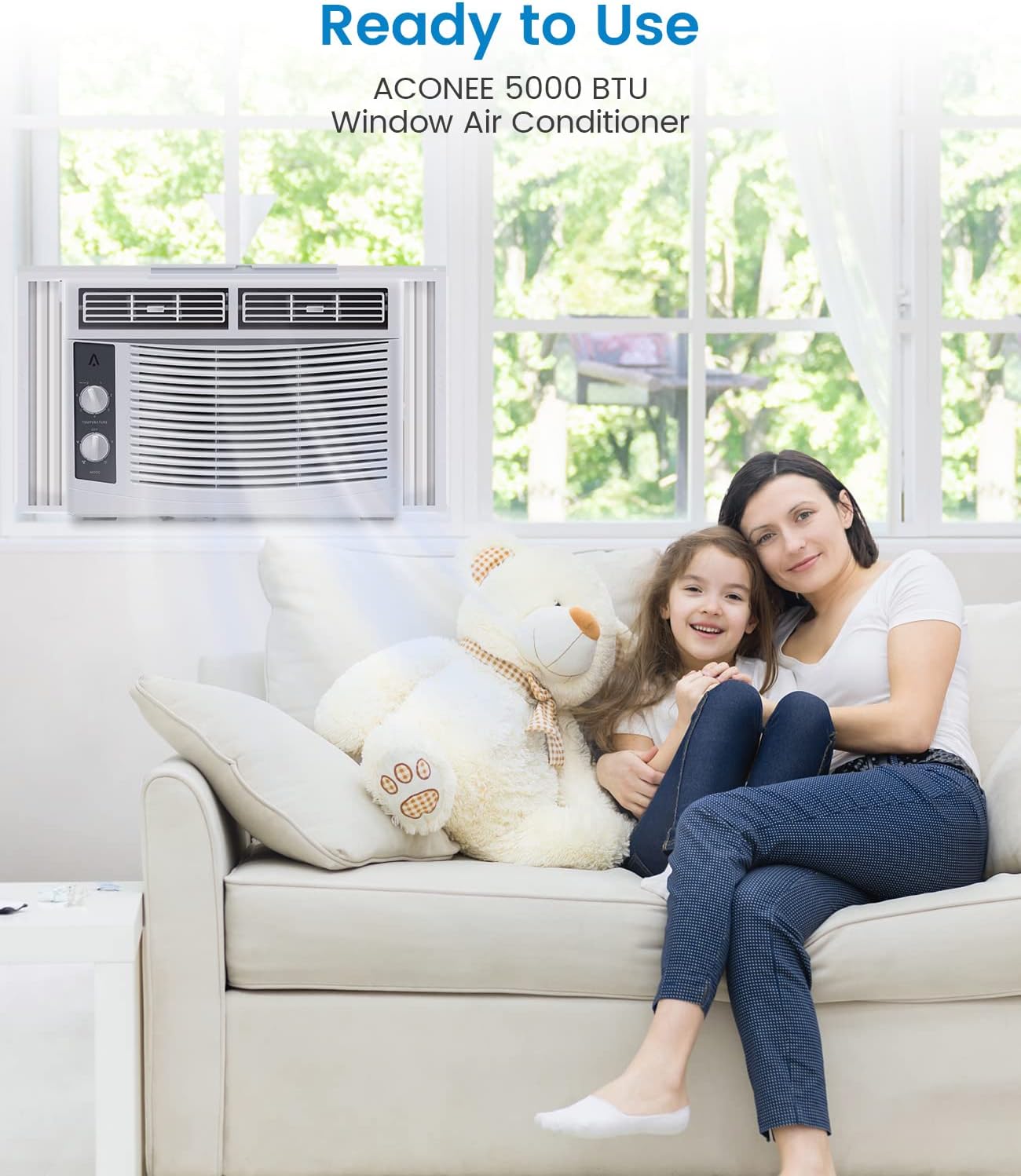 Energy-Efficient 5000 BTU Window Air Conditioner for Rooms up to 150 Sq.Ft – Quiet Operation, Mechanical Controls, Auto Restart, Easy Installation – Perfect for Apartments, Home Offices – White