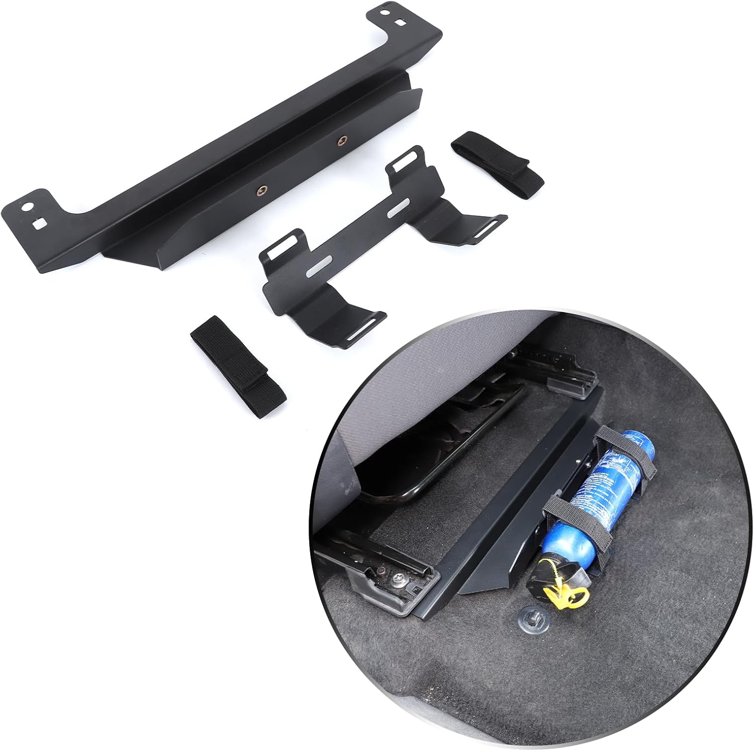 Car Passenger Under Seat Quick Release Roll Bar Fire Extinguisher Mount Bracket Compatible with Toyota Tundra 2022-2025 2026, Adjustable 2 Straps Fire Extinguisher Bottle Tie Holder Billet Accessories