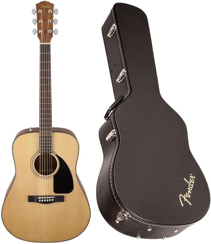 Fender CD-60 Dreadnought V3 Acoustic Guitar, Natural, with Case Bundle with Fender Classic Celluloid Guitar Picks 351 Shape, 12-Pack, 2