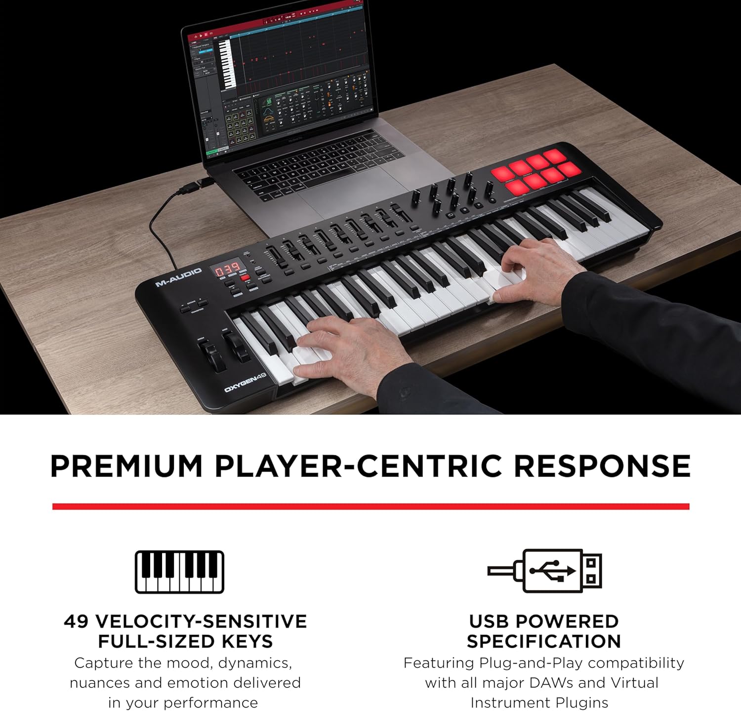 M-AUDIO Oxygen 49 (MKV) Key USB MIDI Keyboard Controller with Beat Pads, Smart Chord, Scale Modes, Arpeggiator and Native Instruments Sound Package (NKS Integration)