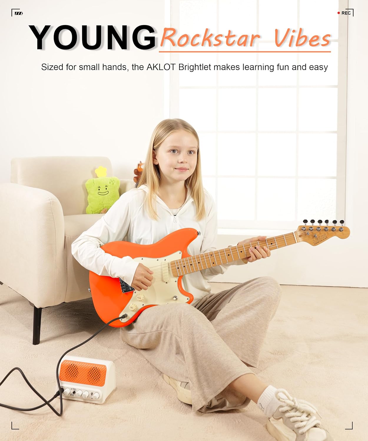 AKLOT 36-inch Kids Electric Guitar: 3/4 Size Mini Electric Guitar Kit with Solid Body, 1.5 In Neck Width for Beginners, 10W Amp, Gig Bag, String, Strap, Cable, Picks,Lesson Book(TangerineZap Orange)