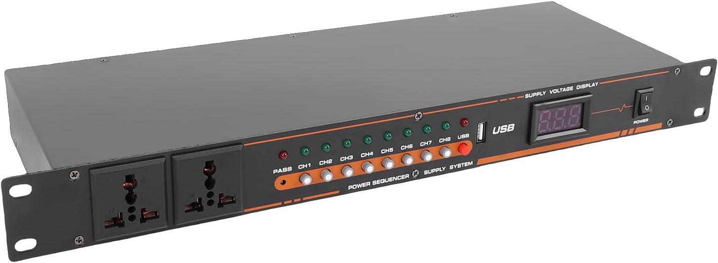 GOWENIC 10 Outlet Power Sequencer Conditioner, Rack Mount Professional Audio Digital Power Controller Voltage Regulator, Rack Mount Power Conditioner with Independent Power Switch USB (US)