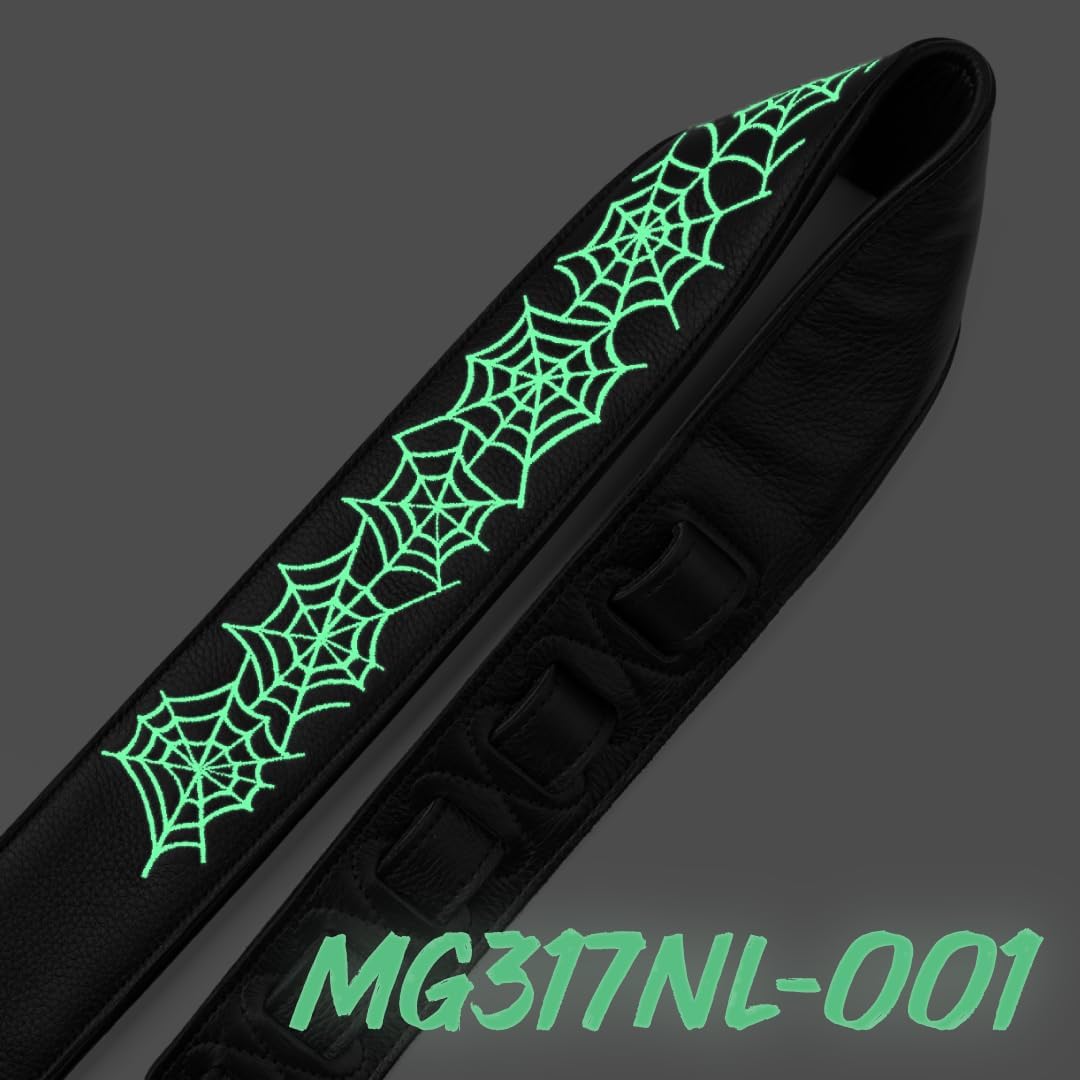 Levy's Leathers Night Life Series Genuine Leather Strap with Glow-in-the-Dark Embroidery Spider Web Pattern, Black (MG317NL-001)