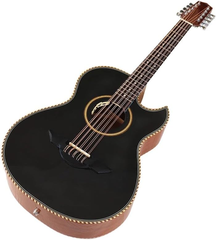 Electric Acoustic Guitar 40/38 Inch High-Gloss Body with Built-in EQ, 10-String Folk Guitar Sharp-Angle Design for Stage Performance, Studio Recording, Live Shows (M4 brown 40inch)