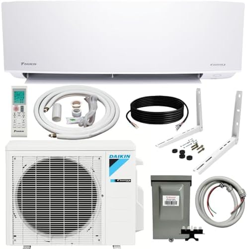 Daikin 9,000 BTU 18 SEER2 Ductless Mini-Split Wall Mount Heat Pump Air Conditioner - R32 w/ 15' Installation Kit, 1/2 Whip, 30A Disconnect, and Wall Bracket