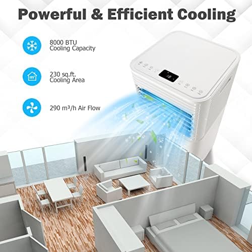 PETSITE Portable Air Conditioner, 8000 BTU AC Cooling Unit for Room, 3 in 1 AC Unit with Air Cooler & Fan & Dehumidifier Mode, Cools Up to 230 sq.ft