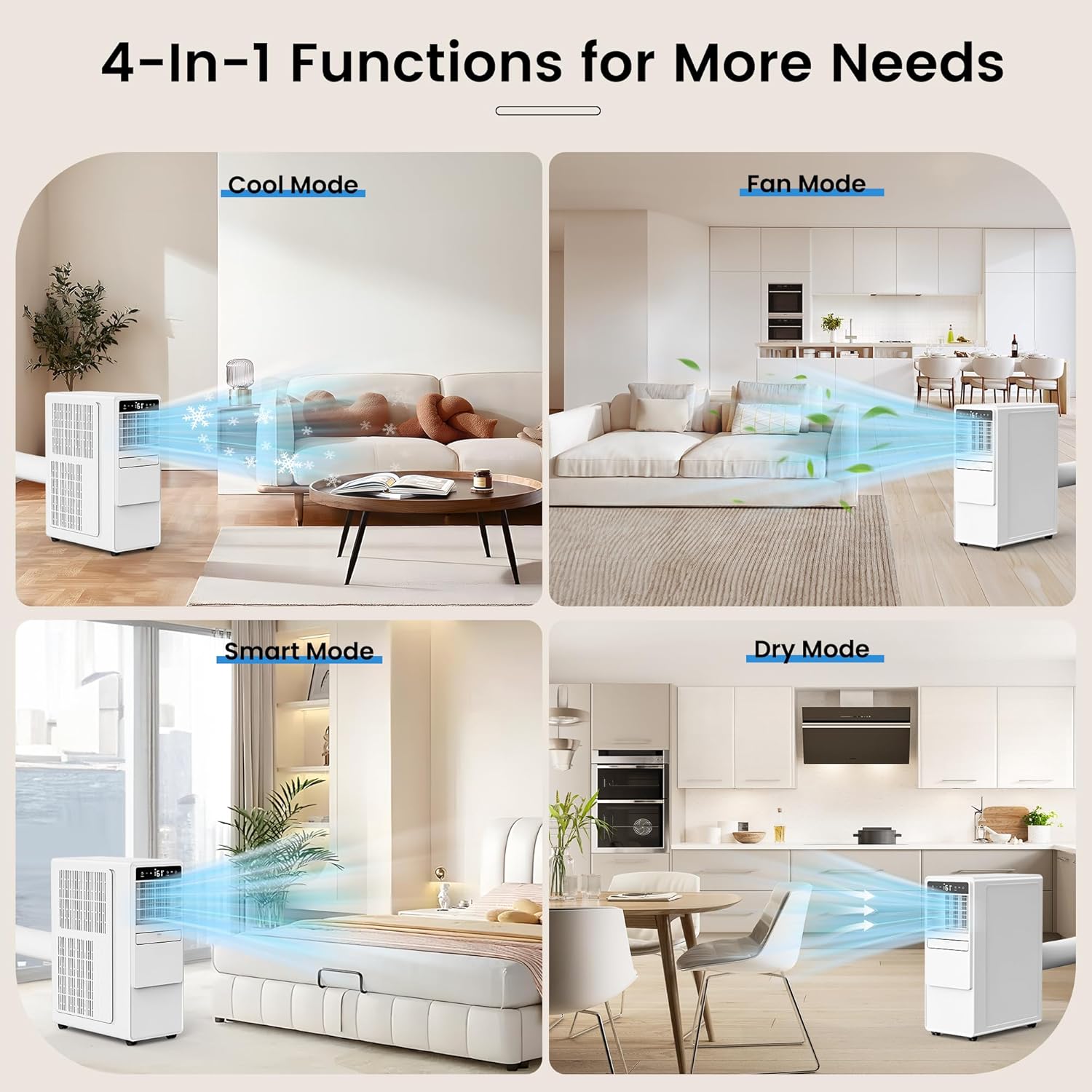 12000 BTU Portable Air Conditioners for Room up to 500 sq.ft, 3-in-1 Free Standing Quiet Portable AC Unit with Fan & Dehumidifier, Remote Control, Sleep Mode/24h Timer, 4 Speed, Auto Swing
