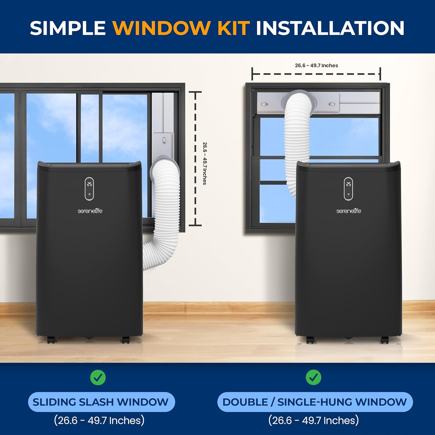 SereneLife 12000 BTU Portable Air Conditioner - 3-in-1 Compact Standing Air Conditioner for Room Up to 380 Sq. Ft. - Floor AC Unit with Remote Control - Universal Casters, Window Mount Kit