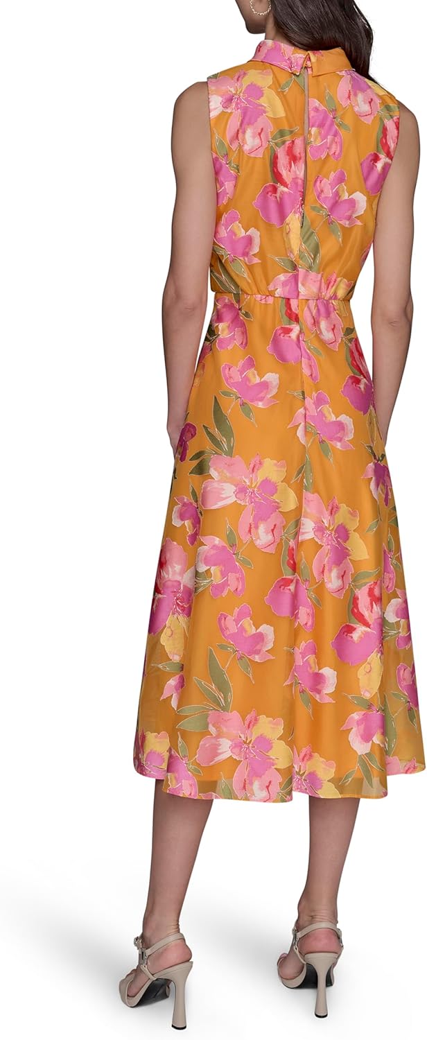 KARL LAGERFELD Womens Sleeveless Roll Neck Cinch Waist Midi Dress