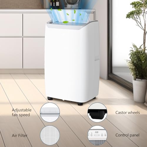 12000 BTU Portable Air Conditioner, 3-In-1 (Cool/Dehumidify/Fan) Portable AC Unit with Remote, LED Touch Control & 24H Timer, Air Conditioners Cools Rooms Up to 550 Sq.Ft for Home, Office & Dorm Room