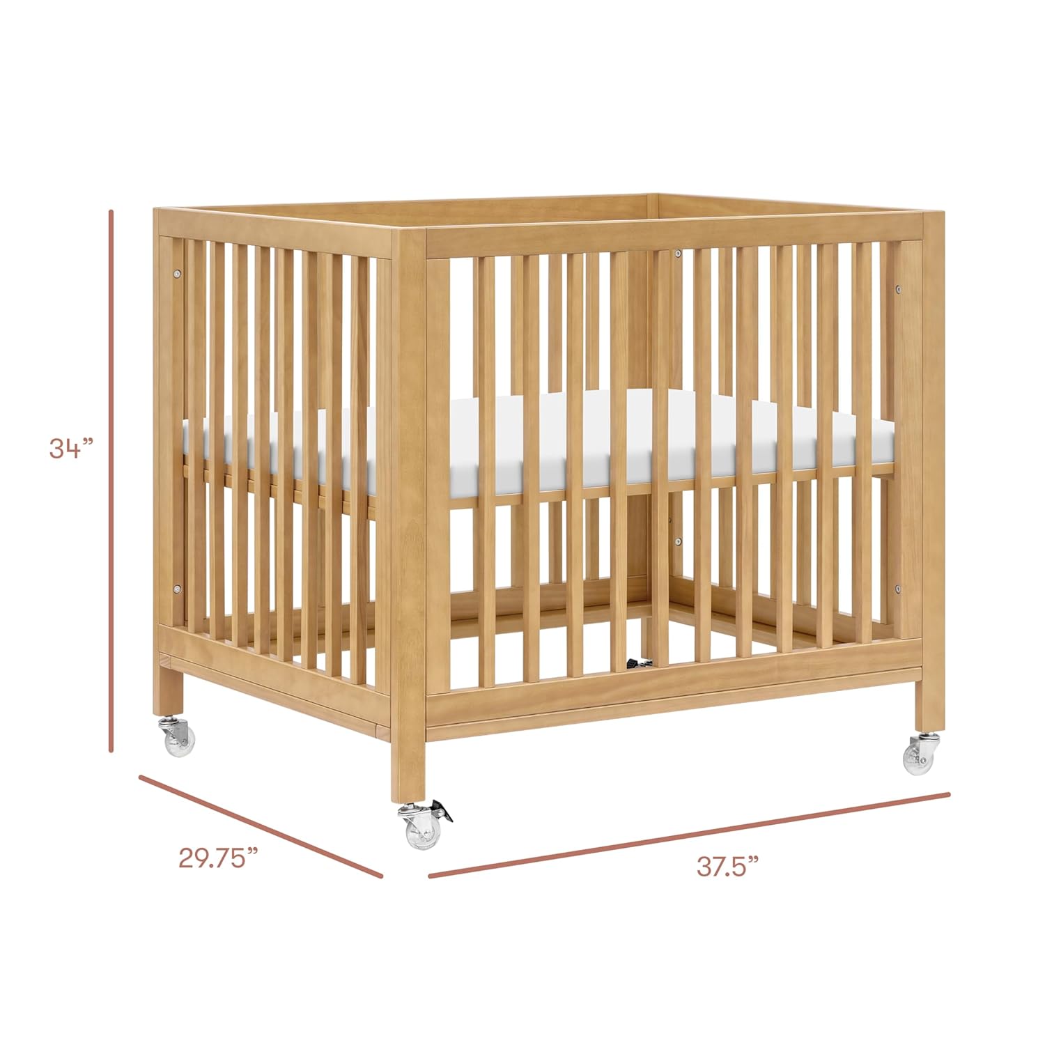 Babyletto Rolli All-Stages® Midi Crib Conversion Kit in Honey, Greenguard Gold Certified, FSC Certified, Portable & Adjustable with Pad Included