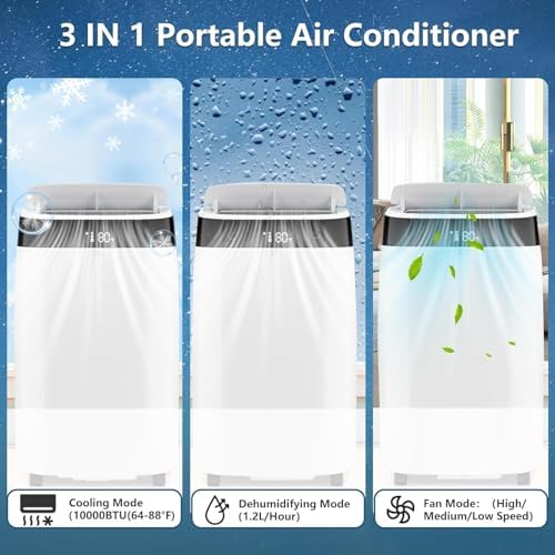 Portable Air Conditioners, 8000 BTU Air Conditioner with Cooling, Fan, and Dehumidifier Functions, Energy Efficient, Cools Areas up to 350 Sq. Ft., Perfect for Bedrooms, Offices, and Living Rooms