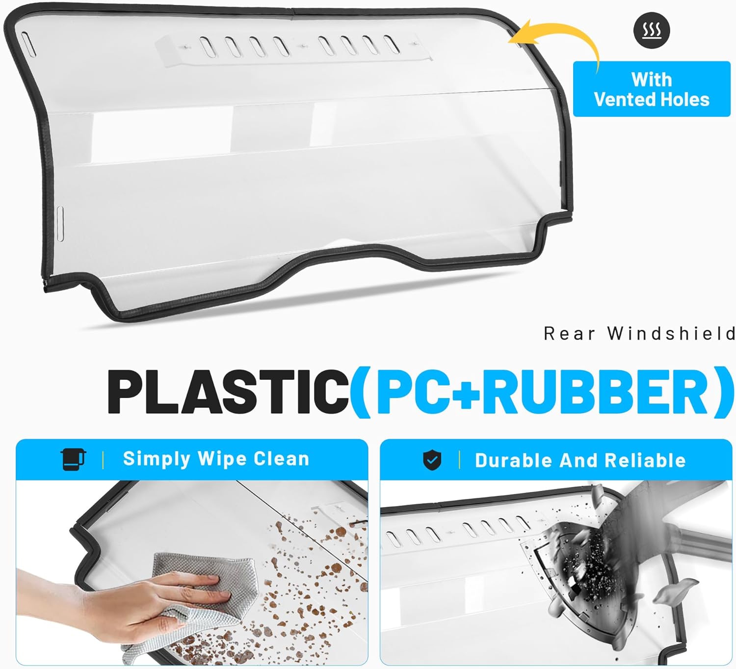 Clear Rear Windshield with Vent Holes Compatible with 2023–2025 CFMOTO ZForce 950 Sport / Sport 4 / Trail & 800 Trail, PC + Rubber Plastic For All-Weather Riding UTV Accessories