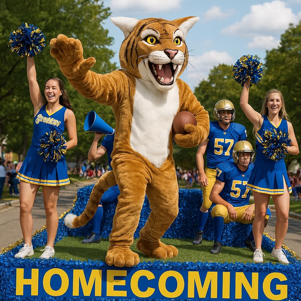 TCDesignerProducts Tan Wildcat Mascot Costume, School Spirit Sports Fan Gear, Football Cheerleader Accessories, Homecoming