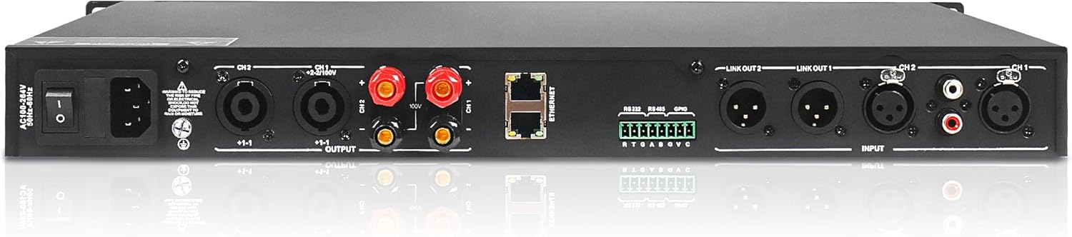 Sound Town MODE Audio Network 2-Channel PA/DJ Power Amplifier 2 x 450W, with DSP, FIR, Dante, PA Speaker Management with Display, Supports Low-Z 70V/100V (NTA3.2DSP)