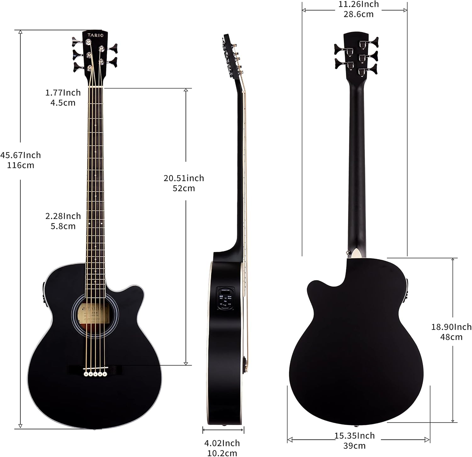 TARIO 5 String Electric Acoustic Bass spruce top Mahogany back & sides (Fretted)