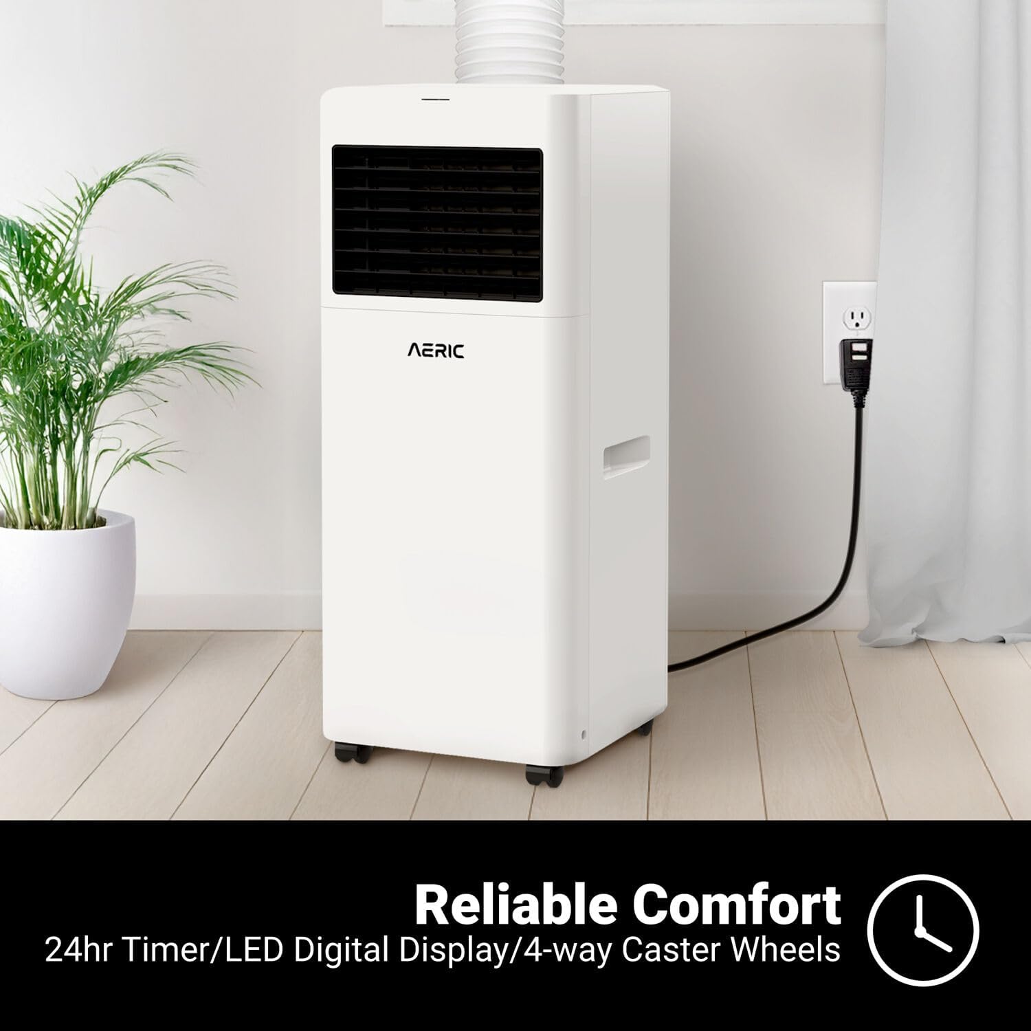 Aeric 5,000 BTU Portable Air Conditioner with 63-Pint Dehumidifier, 115V, Floor AC Unit with Remote, Washable Filter, Caster Wheels, Venting Kit & Timer for Rooms Up To 400 Sq. Ft in White