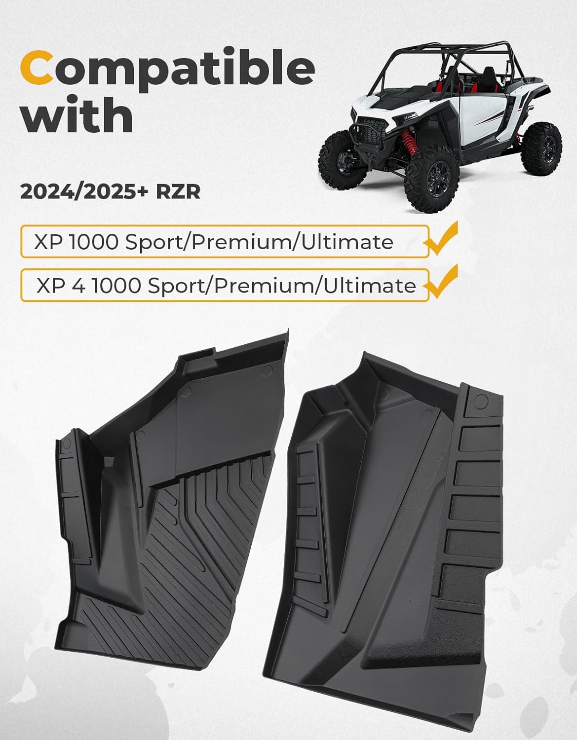 KEMIMOTO 2024/2025+ XP 1000 TPE Floor Mats Compatible with 2024/2025+ Polaris RZR XP 1000/4 1000 Non-Slip Front Row Floor Accessories 2PCS All-Weather Protection Slush Mats Liners