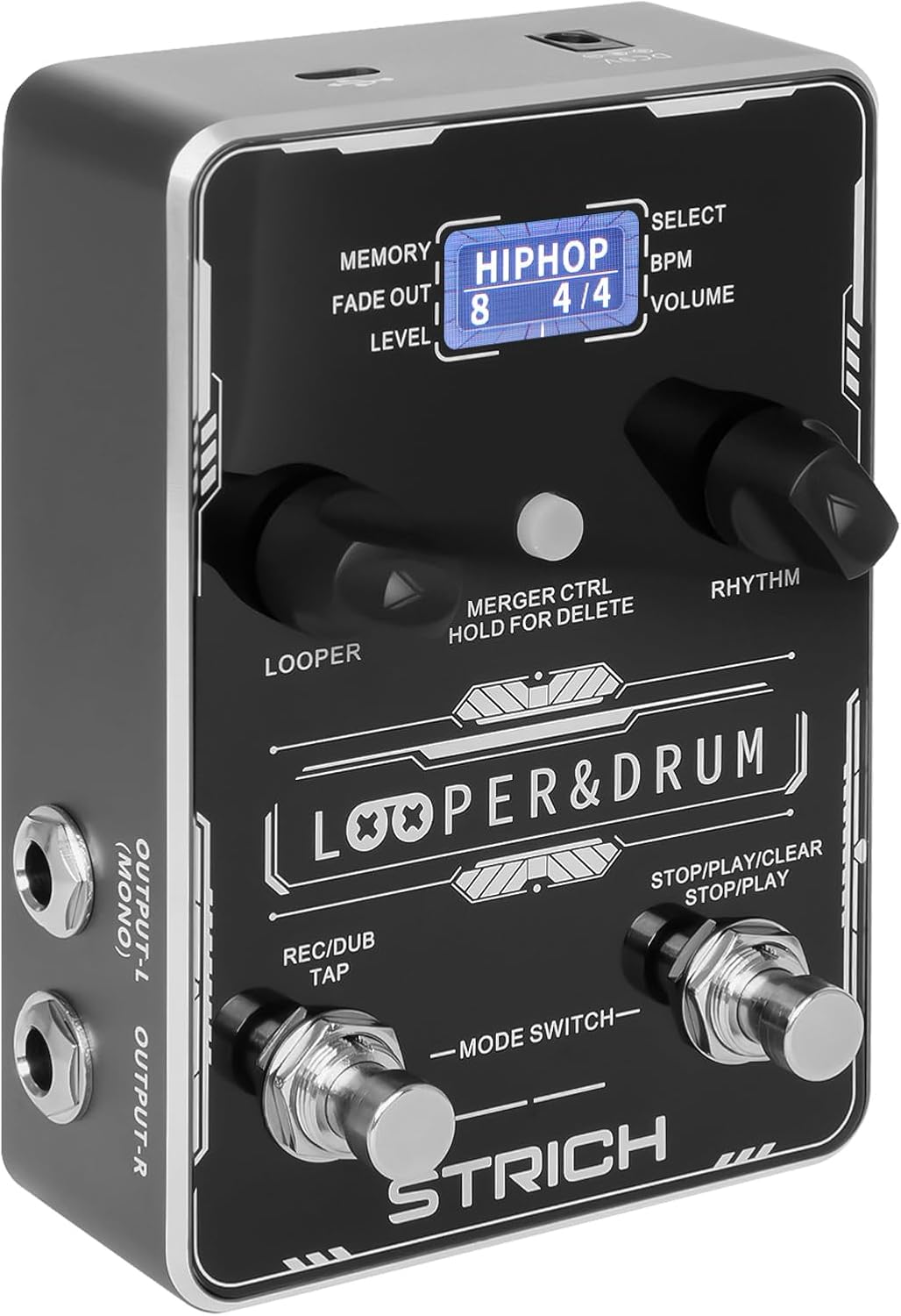 STRICH Stereo Looper Pedal Guitar Pedal with Built-in Drum Machine, 100 Diverse Drum Patterns, 160 Minutes Recording Time, USB for Audio Upload or Download, Support Footswitch Control