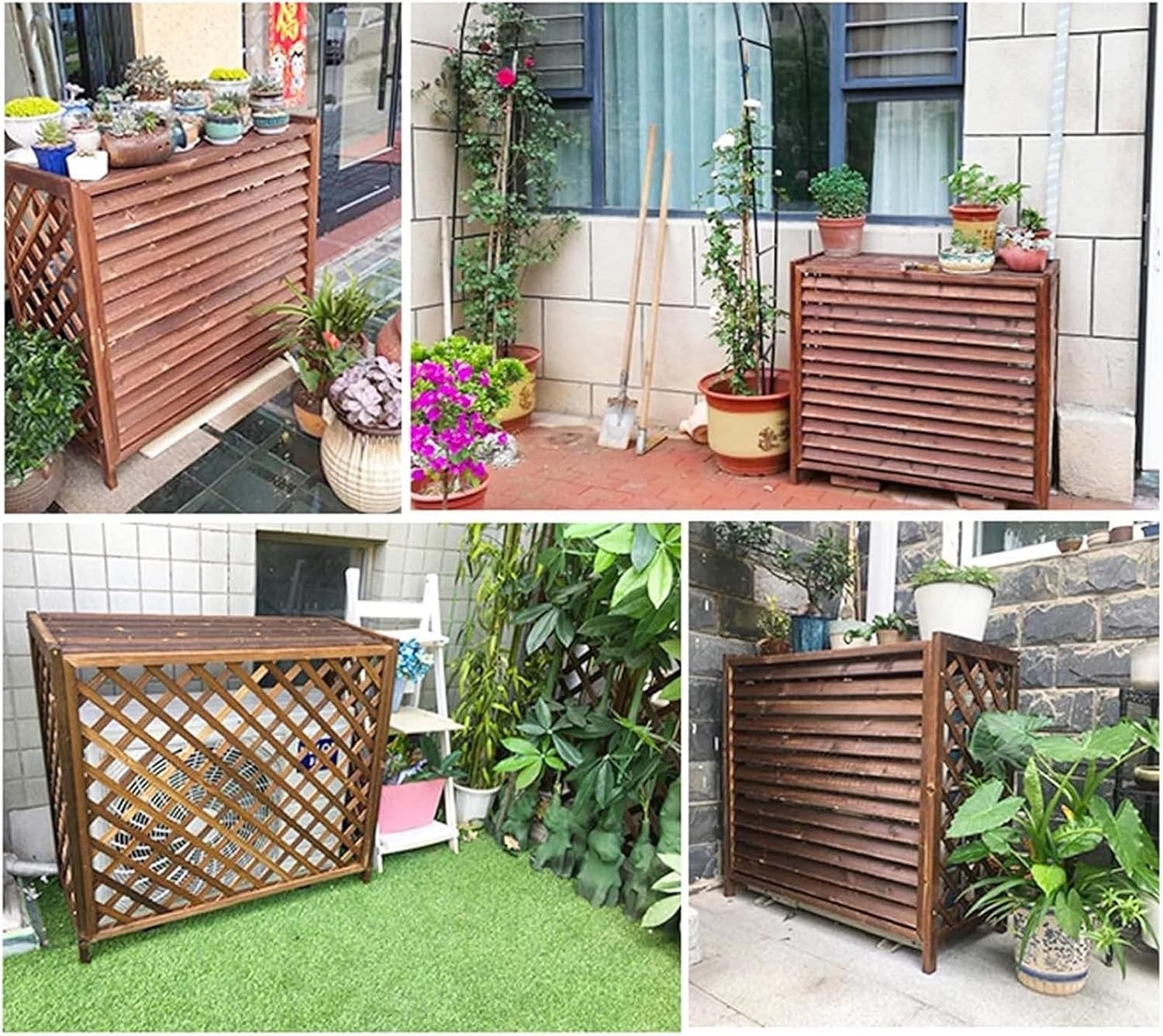 Weatherproof Air Conditioner Fence Screen Air Conditioner Rack Outdoor Radiator Covers, Solid Wood Cover Outdoor Plant Rack, Brown Grid Conditioning Shell Blinds Outer Cover Louvered ( Size : 100x43x9