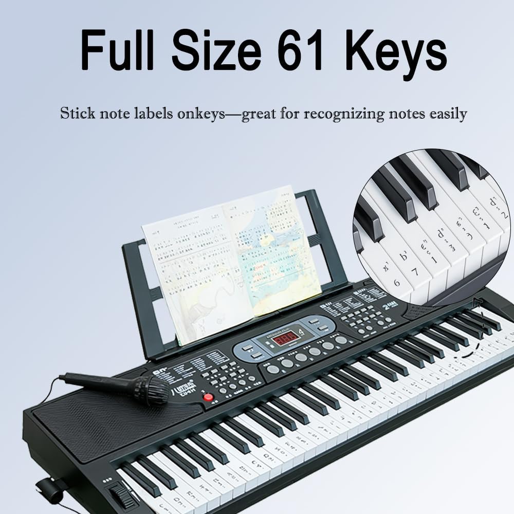 61 Key Keyboard Piano with Lighted Up Compact Keyboard Beginners to Pros, Portable Digital Music Keyboard with Microphone & Built-In Speakers