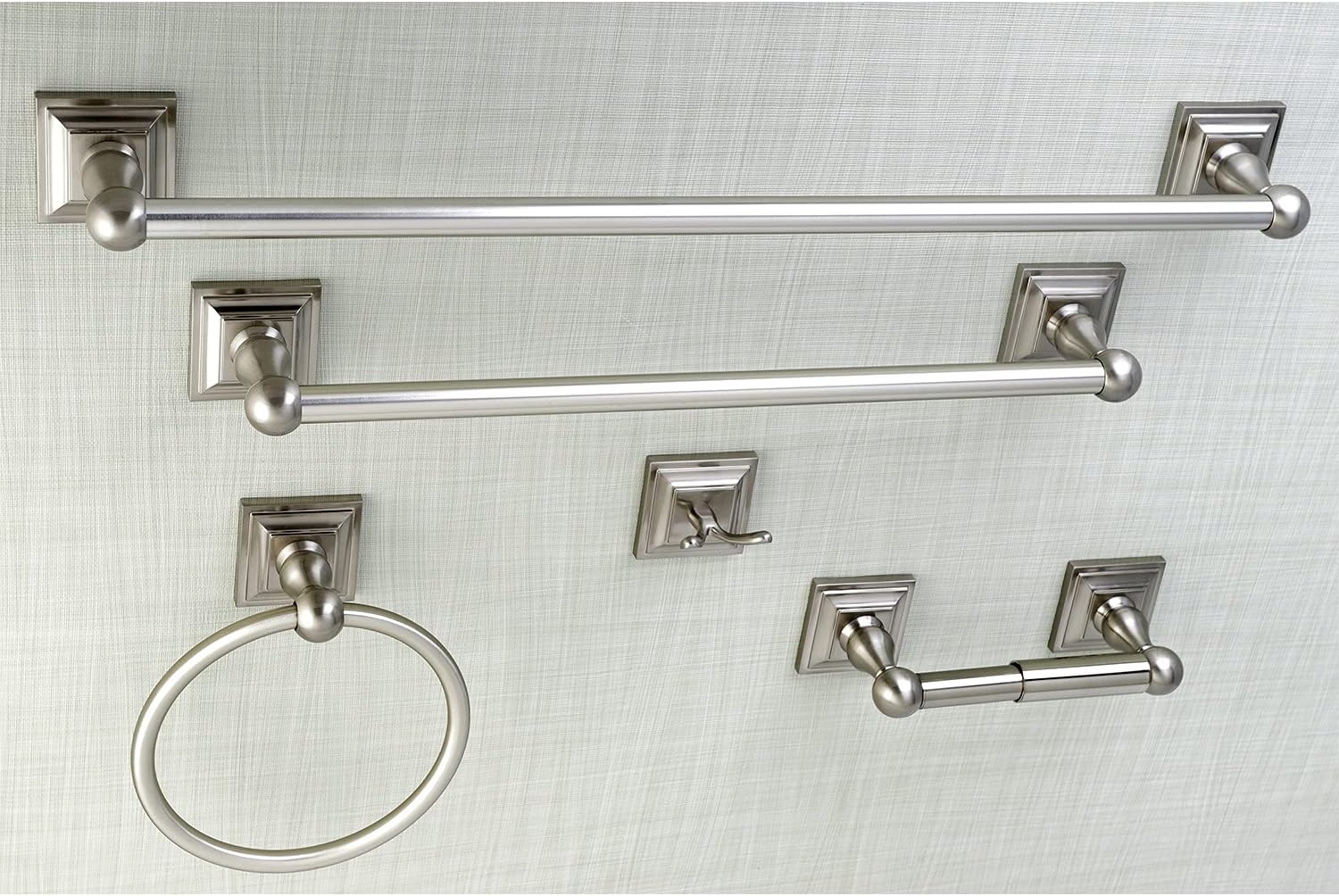 Kingston Brass BAHK3212478SN Serano 5-Piece 18-Inch and 24-Inch Towel Bars Bathroom Accessory Set in Brushed Nickel