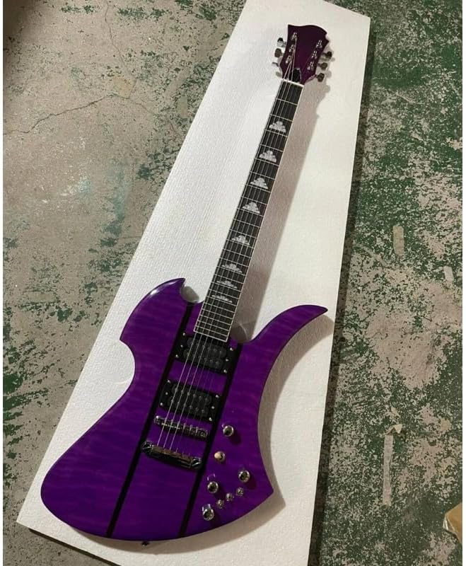 Electric Guitar with Unique Body Shape, Dual Pickups & Fixed Bridge – Full Size 6-String Solid Body Guitar in Purple Finish for Stage Performance, Studio Recording & Home Practice Musicians