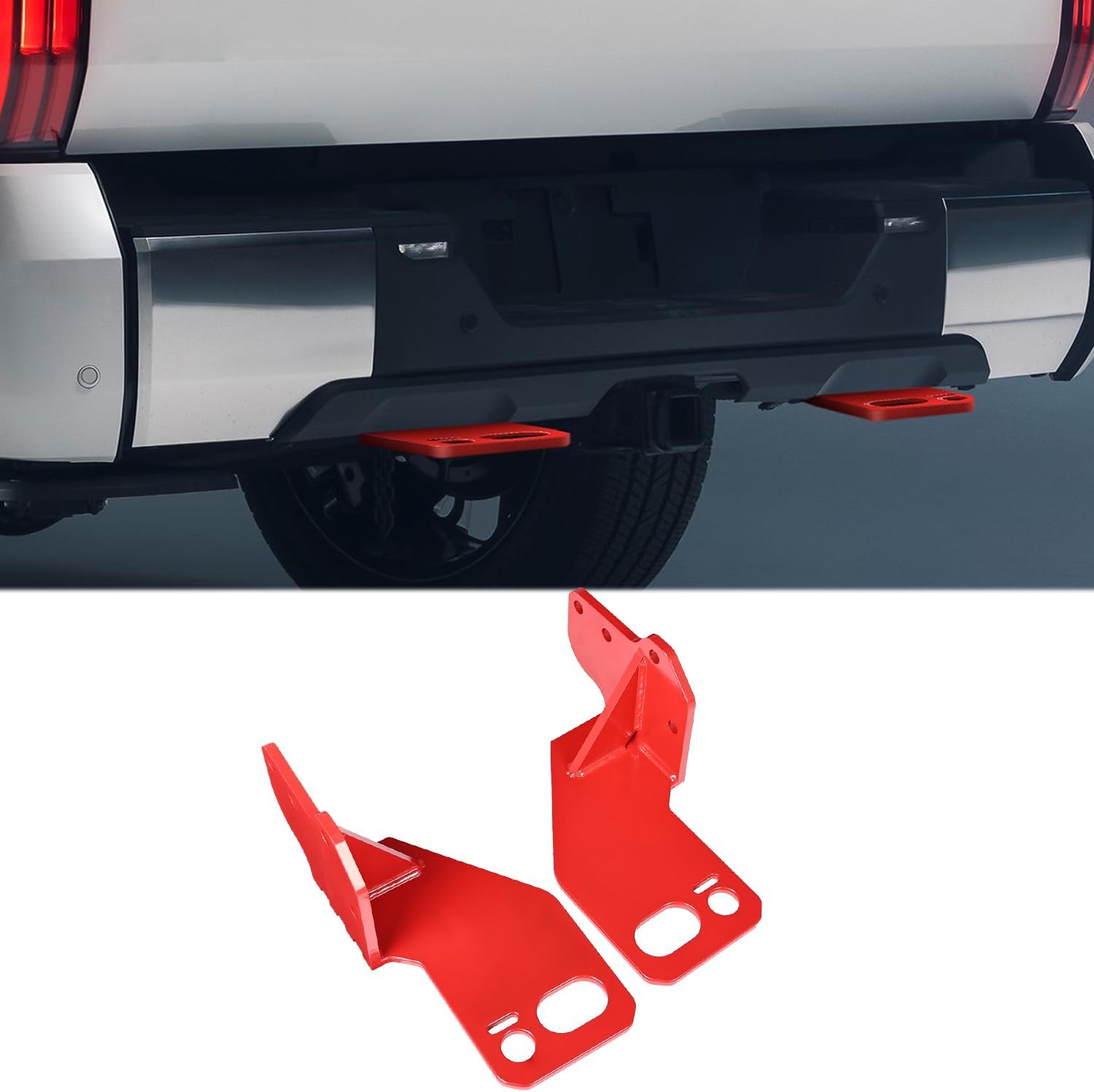 Rear Recovery Points, 2PCS Shackle Hitch Receiver Trailer Tow Hook Receiver Tow Point Kit Accessories for Toyota Tundra 2022 2023 2024 2025 (Red)