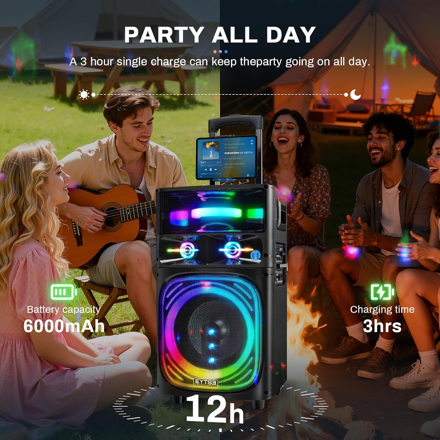 Karaoke Machine for Adults with 2 Wireless Microphones, Professional Portable Party Speaker with Disco Ball Lights, 480W Peak Power, 8