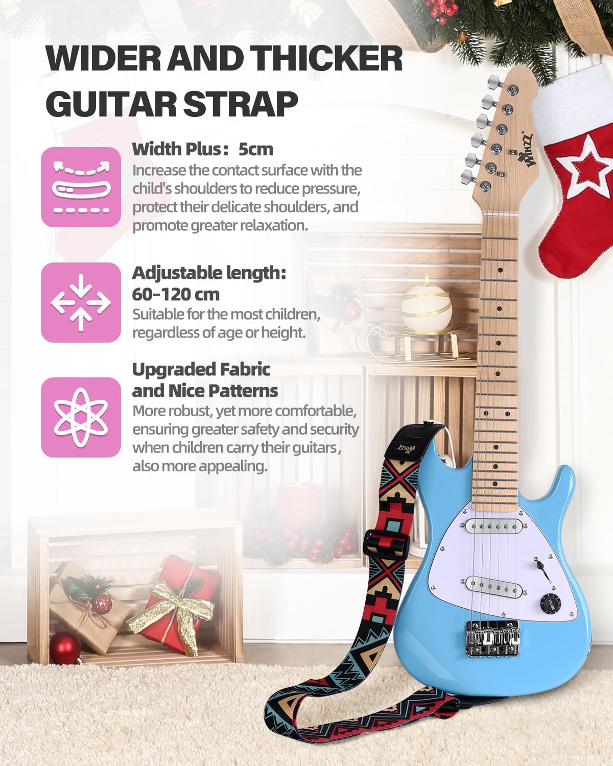 Winzz 30 Inch Kids Electric Guitar Beginner Kit, Junior 1/4 Size Mini Electric Guitar for Children Complete Stater Set with Amp, Gloosy Blue Colour