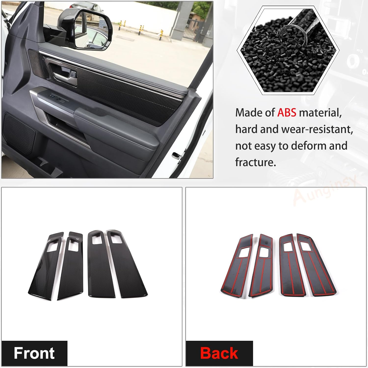 Aunginsy Inner Door Handle Panel Trim Cover Compatible with Toyota Tundra 2022 2023 2024 Car Front Rear Side Door Look Handle Panel Protection Cover Decorative Frame Sticker ABS Interior Accessories