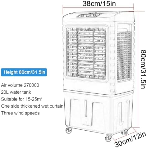 Swamp Cooler Air Conditioner, Evaporative Air Cooler w Large Capacity Water Tank, 4 Ice Box, Portable Air Conditioner with 3 Speeds for Backyard, Garage, Patio, Indoor(38x30x80cm(15x12x31.5in))