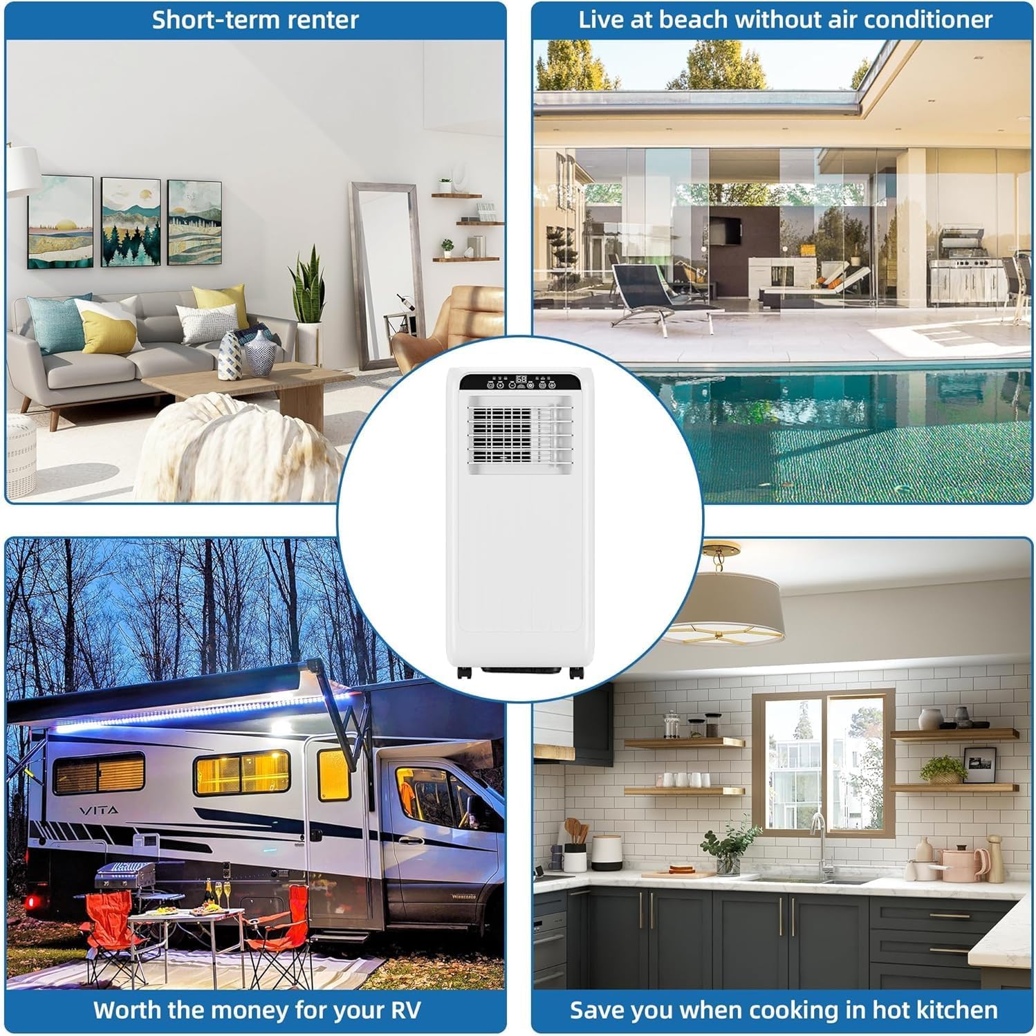 Portable Air Conditioners, 8000 BTU Portable AC Cools up to 350 Sq. Ft., LED Touch Panel, Built-in Dehumidifier, Fan, 3 in 1 Compact Indoor Quite AC Unit for Home Office Dorm RV