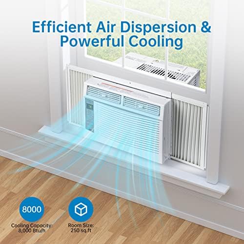 GAOMON Window AC Unit 6000 BTU, Efficient Cooling Window Air Conditioner with Remote and App Control, Window-Mounted Room Air Conditioner for Rooms up to 250 Sq.ft, 3 Fan Speeds, Easy Install Kits