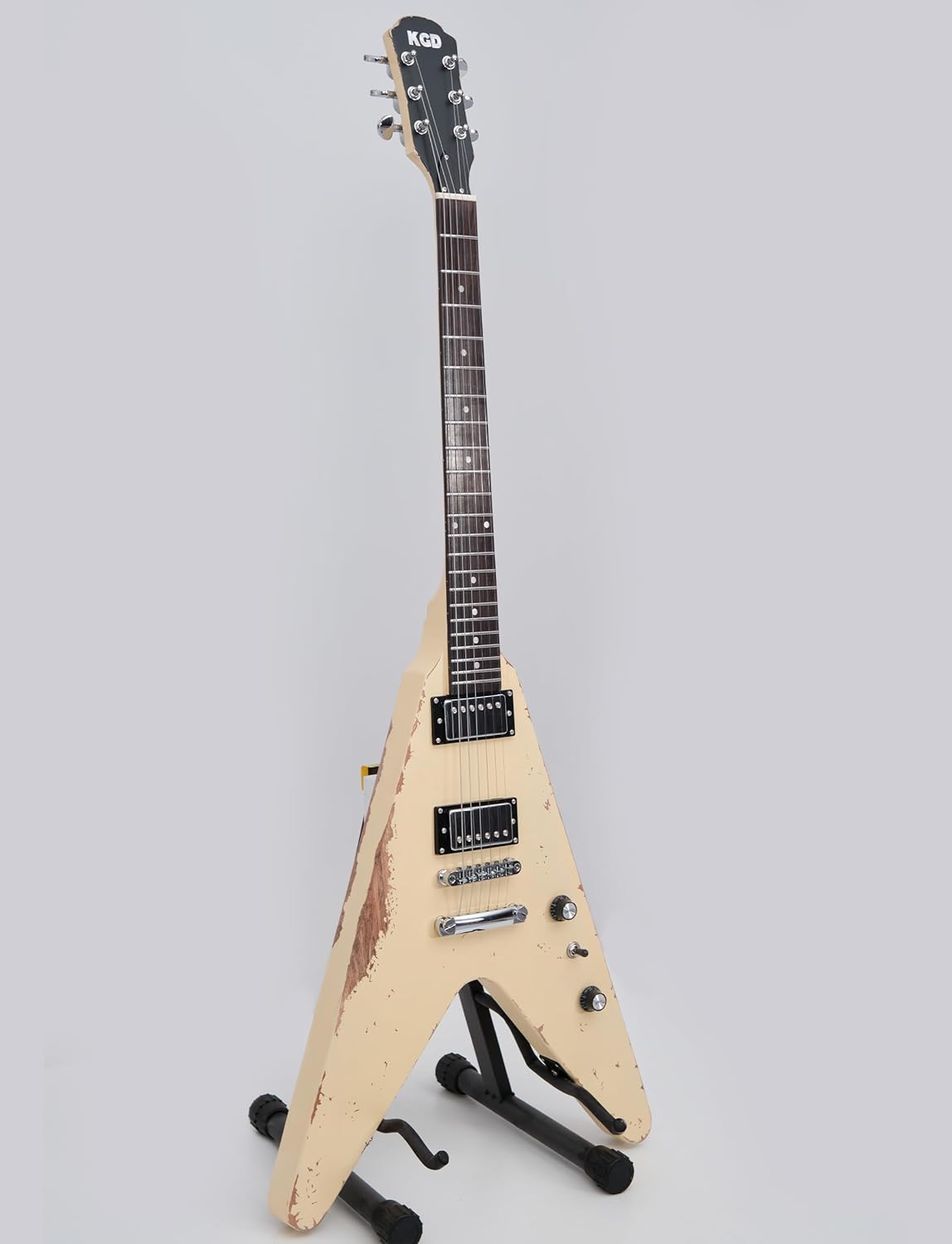 KGD Relic V Electric Guitar,Mahogany Body and Neck,Rosewood Fingerboard,Bone Nut,6-String Relic Heavy Metal Guitar,Professional/Electric Guitars for Adults