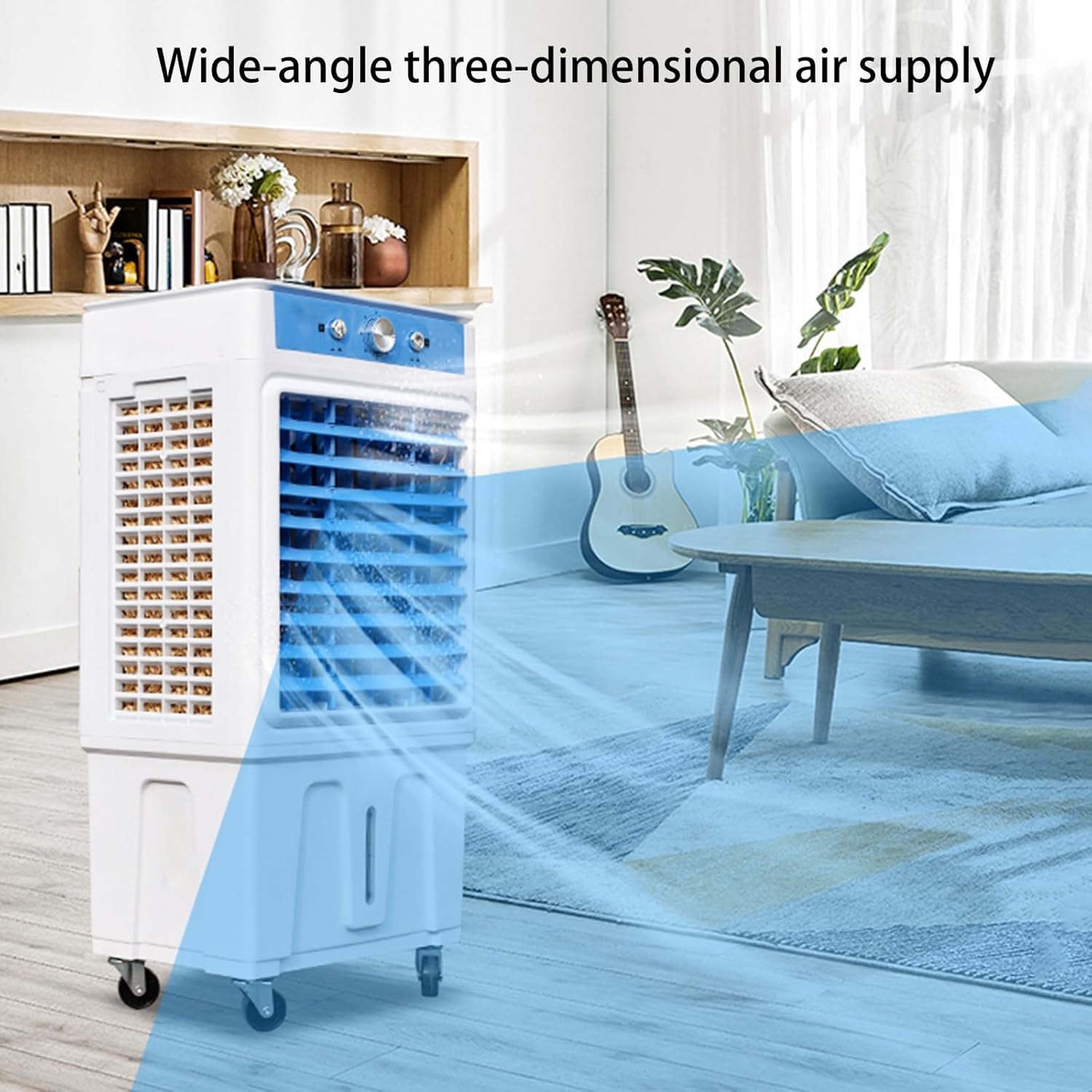 Portable Swamp Cooler, Evaporative Air Cooler with Water Tank and 3 Speed, Powerful Air Conditioner for Garage, Yard, Commercial Use