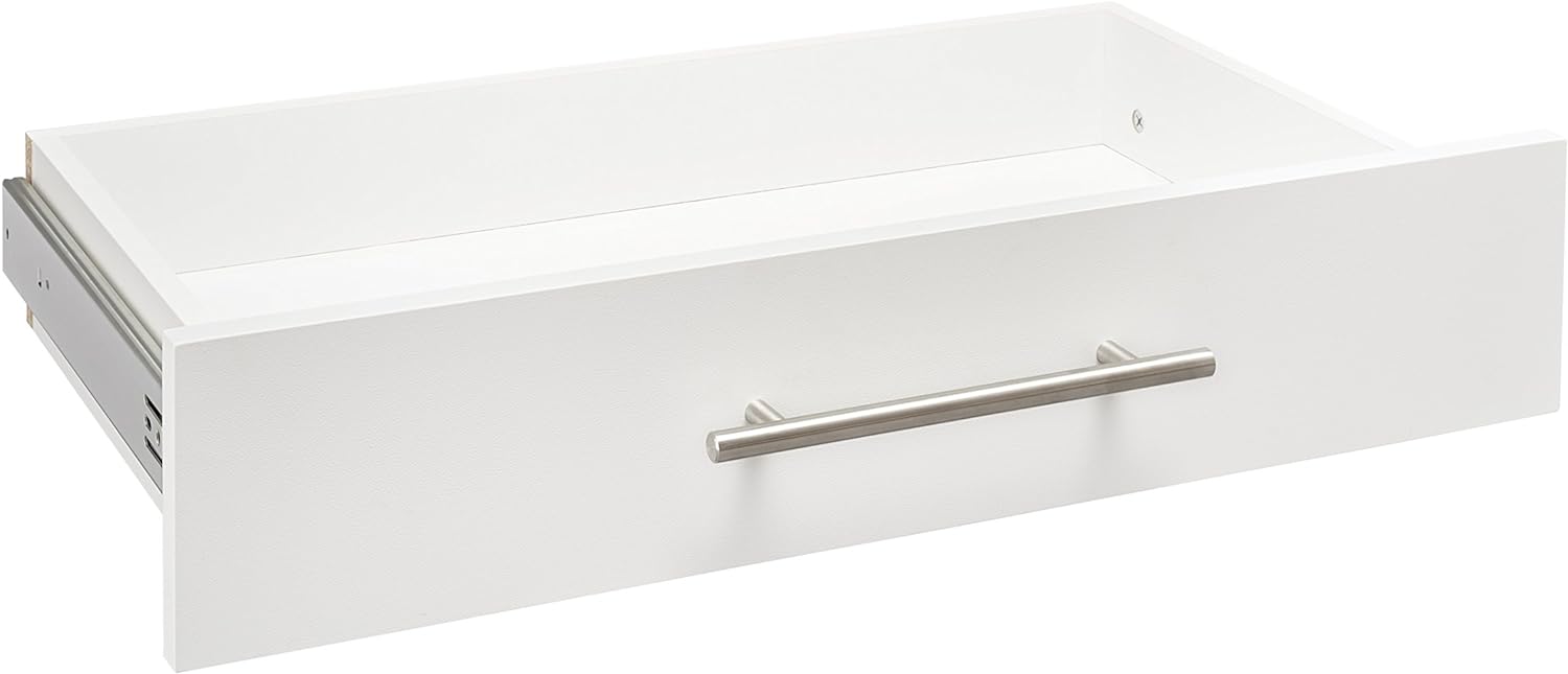 ClosetMaid SuiteSymphony Wood Closet Drawer, Add On Accessory, Modern Style, for Storage, Closet, Clothes, 25” x 5” Size for 25 in. Units, Pure White/Satin Nickel