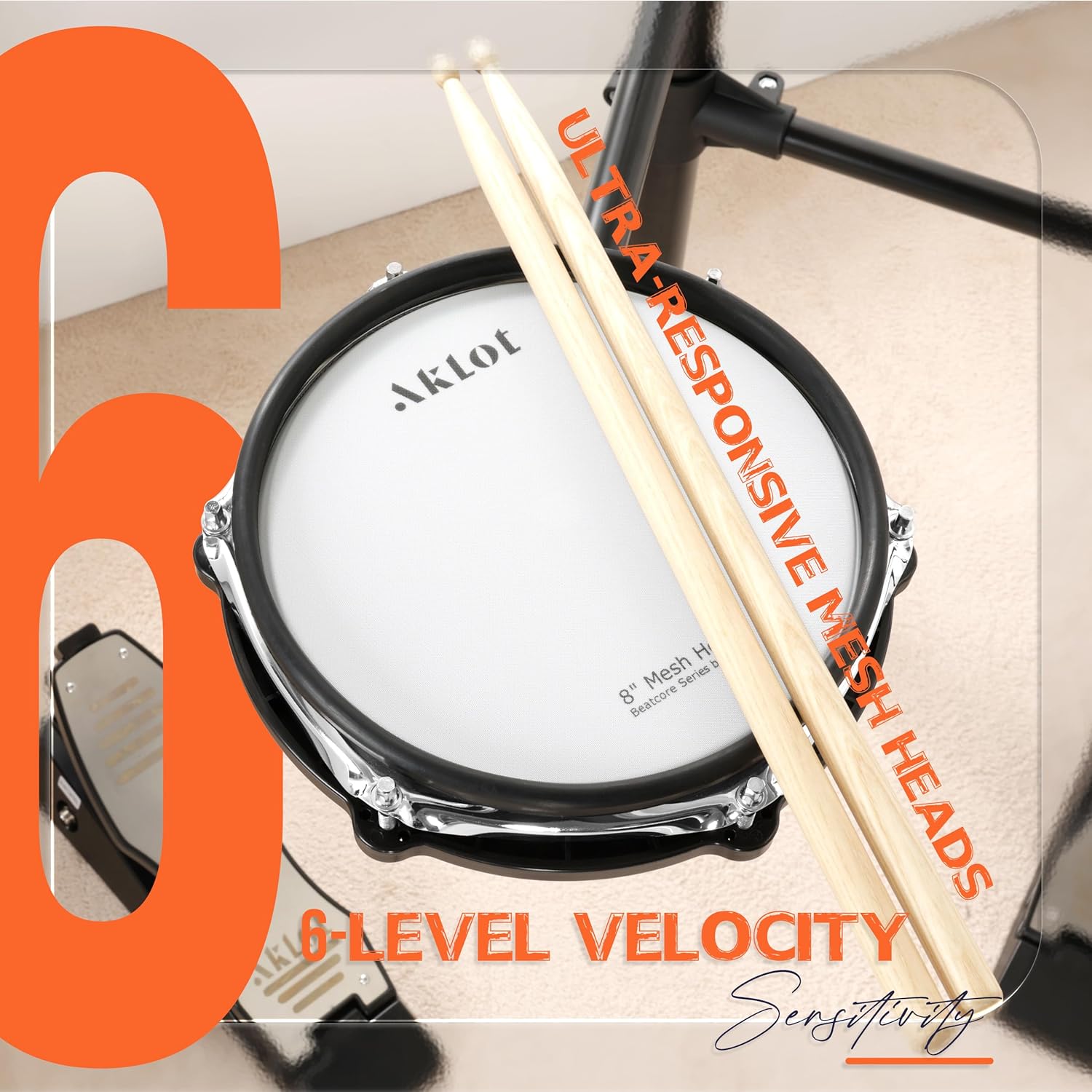AKLOT Multi-Zone Electric Drum Set with Ukulele