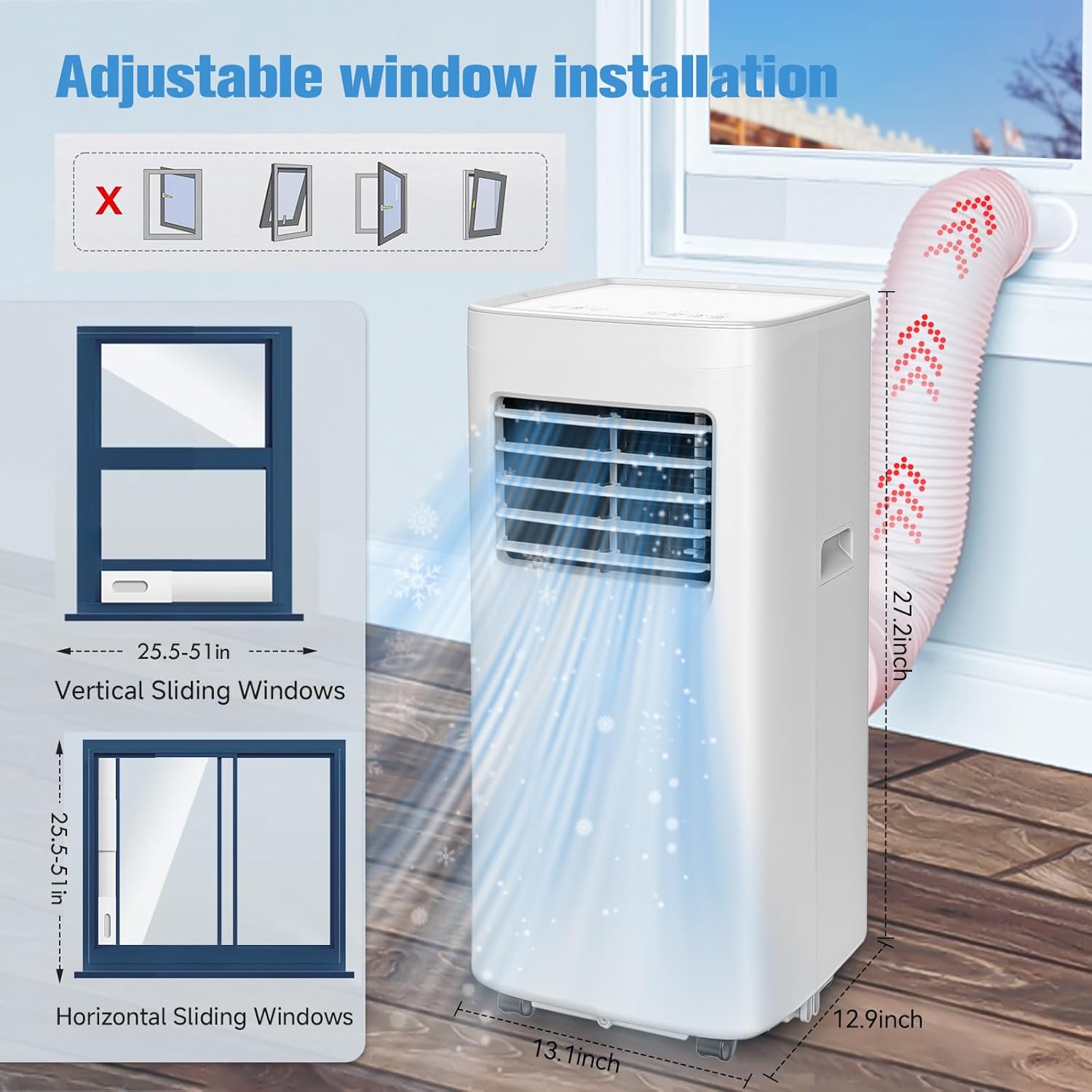 Portable Air Conditioner,8500 BTU Portable ac units up to 360 Sq.Ft,Portable ac units for Homeowner,Renter,family White
