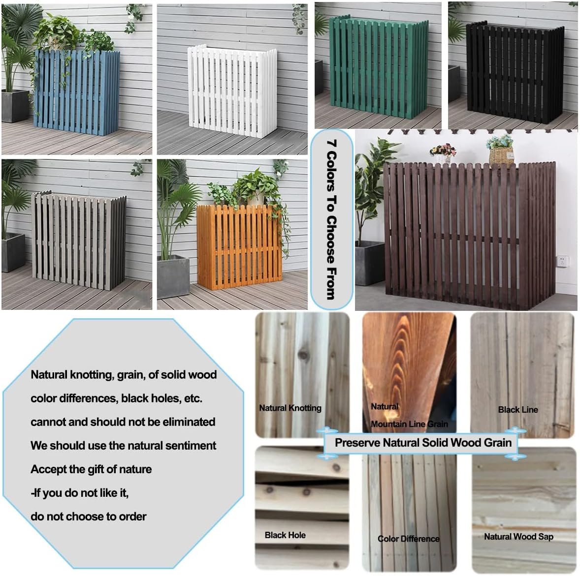 Outdoor Wooden Air Conditioning Cover Decorative Flower Stand Privacy Fence Screen Hide Air Conditioner And Trash Enclosure Air-conditioning External Machine Ra (Natural L106*W45*H96)
