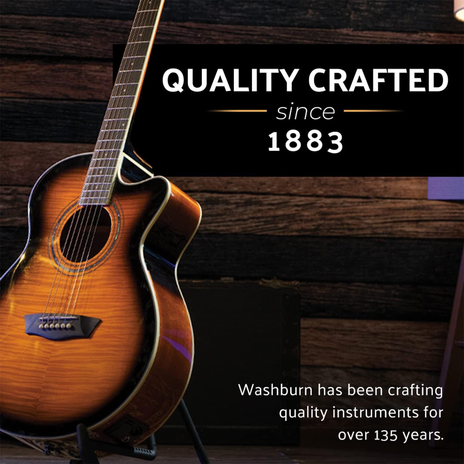 Washburn Festival EA15 Acoustic Electric Cutaway Guitar Bundle with Flame Maple Veneer Top, Includes Strap, Picks, Clip-On Tuner and Extra Set Of Strings (EA15ATB-BNDL)