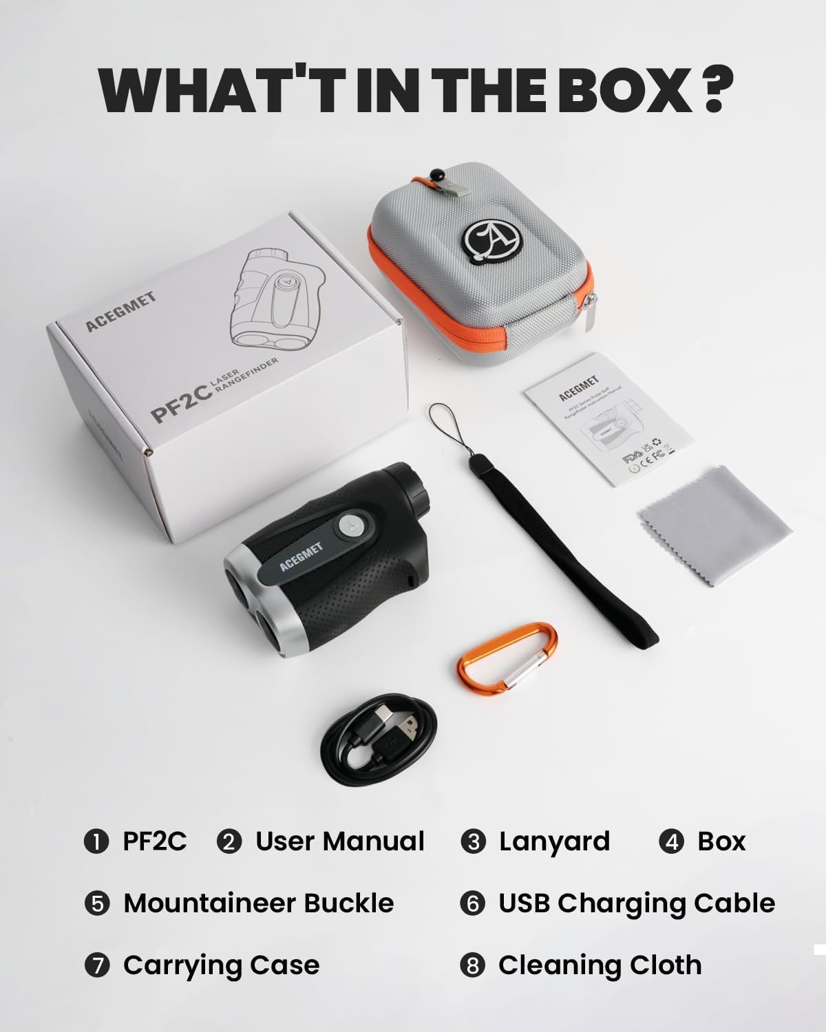 ACEGMET PF2C Golf Rangefinder with Slope, 0.3s Flag Pole Locking Vibration, ±1yd Accuracy,Rechargeable Laser Range Finder Golf with Magnetic, Golf Accessories for Men