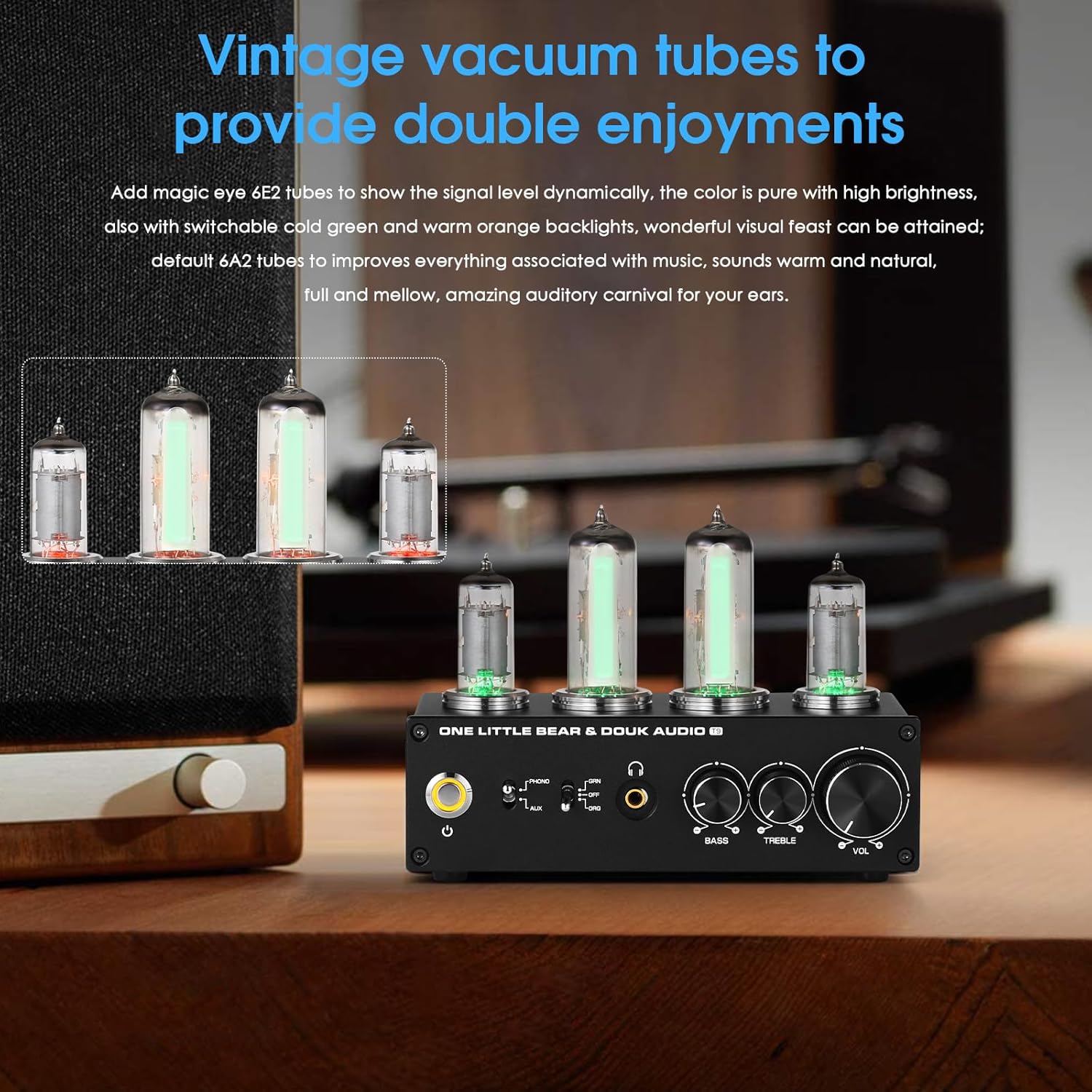 Douk Audio T9 Vacuum Tube Phono Preamp Stereo Turntable Preamplifier with Headphone Output and Treble Bass Control for MM/MC Record Player, Home Hi-Fi Audio, Amplifier, Speaker