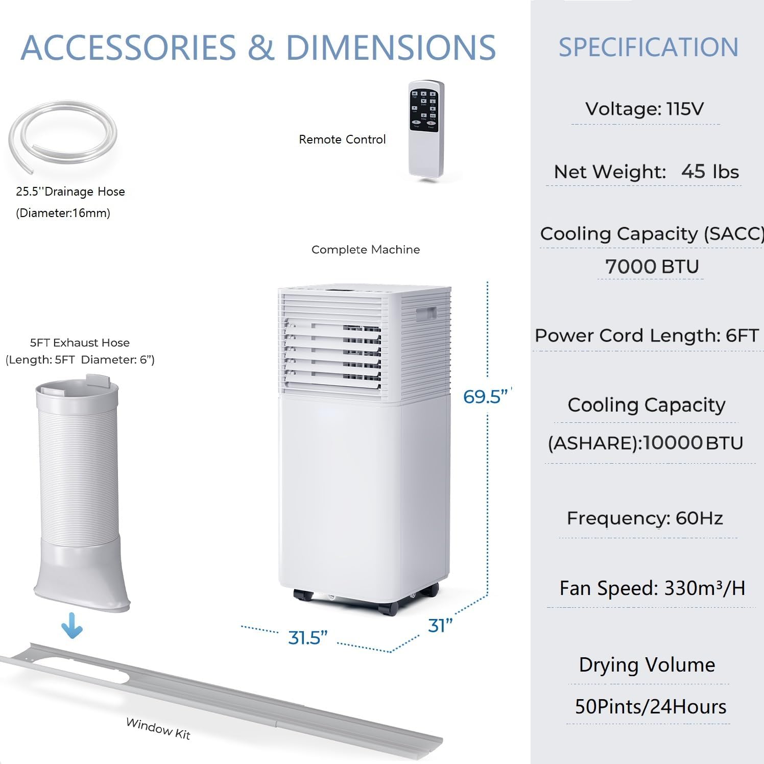 SIMOE 4-in-1 Portable AC, 10000BTU Portable Air Conditioner Unit for room Cooling up to 350 sq.ft, with Remote Control, 24H Timer & Window Kit, Built-in Fan, Cooling, Dehumidifier & Sleep Modes