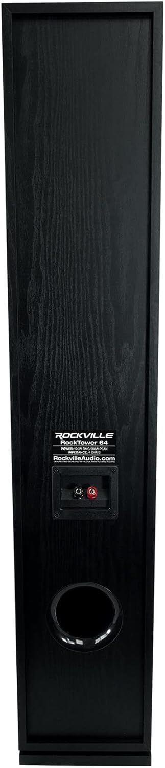 Rockville RockTower 64B Passive Tower Speaker, 4 Ohm, Black, High-Fidelity Sound, Detachable Grille, 3-Way, 6.5