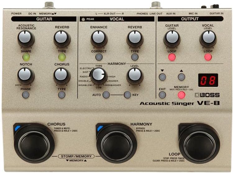 BOSS VE-8 Acoustic Singer | Compact All-In-One Preamp and Effects Solution for Singing Guitarists | Create Natural Harmonies in Real-Time | Studio-Quality Processing | Multiple Vocal Effects | Looper