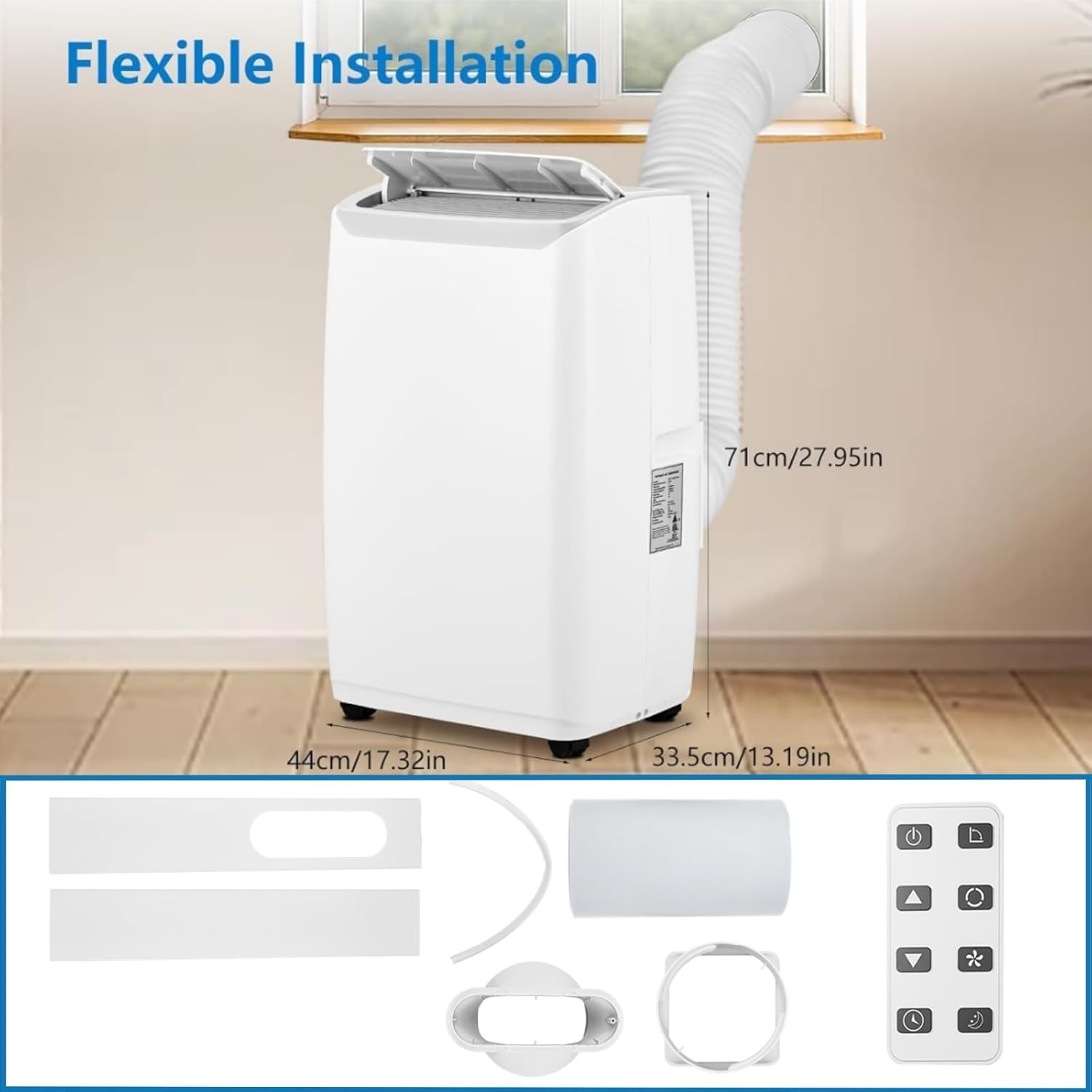 Portable AC, 14000 Btu Portable Air Conditioners with Remote Control, LED Display, 24h Timer, Installation Kits, Portable Ac Units for Rooms Cool Up to 750 Sq.Ft, White
