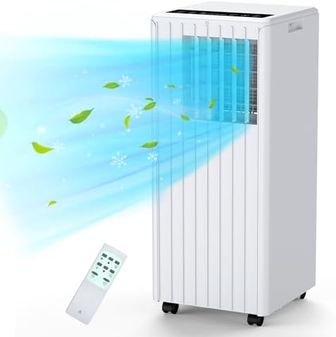 8,000 BTU Portable Air Conditioner, Portable AC Built-in Cool < 50dB, with Dehumidifier and Fan Modes, Remote Control and Installation Kits, Cools up to 350 Sq.ft, White